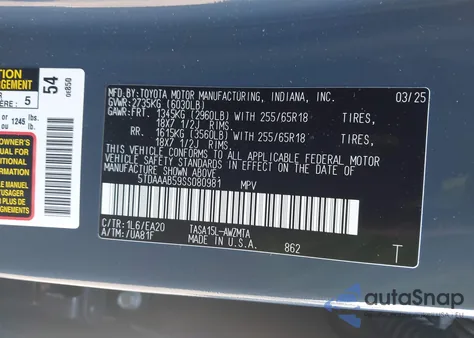 2025 Toyota Grand Highlander Xle from USA, damaged, VIN 5TDAAAB59SS080981